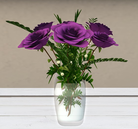 Purple Rose Arrangement In Glass Vase
