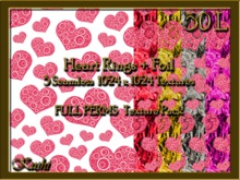 *Kushi* Heart Rings Foil Textures Seamless Full Perms High Res 1024x1024 Tileable, Repeating