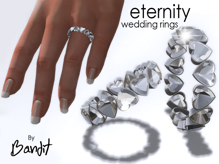 Full Reflective wedding rings set"ETERNITY"- heart cut diamonds v.1.0 (2 rings)