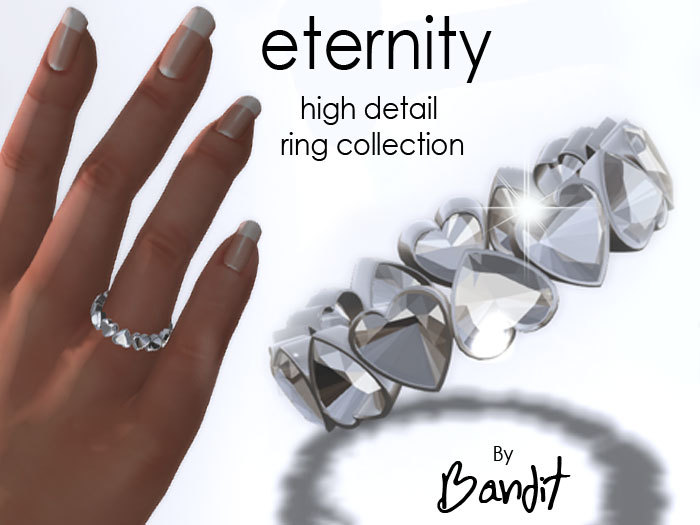 Diamond Ring Full Reflective "ETERNITY"- heart cut diamonds 