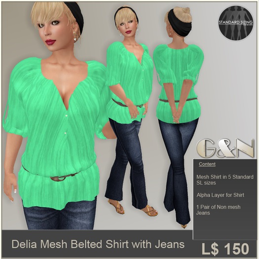 G&N Delia Mesh Shirt & Jeans Sea Green (Transfer & Modify)