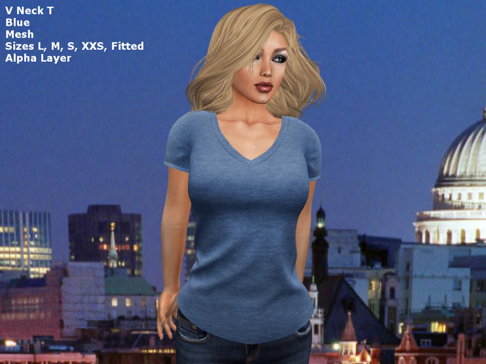 V Neck T Blue