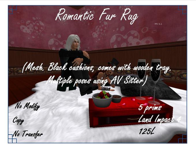 Romantic fur rug, black cushions