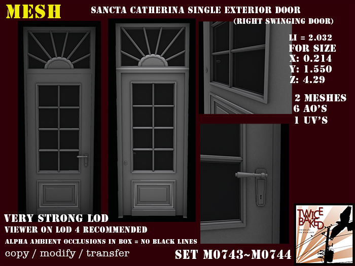 Gorgeous FP mesh exterior single door (right swinging version) M0743 M0744