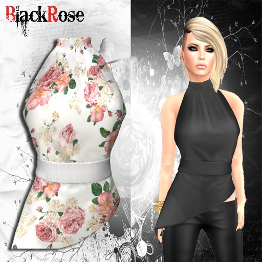 BlackRose Halter Belted Top Pink Roses
