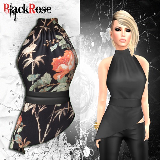 BlackRose Halter Belted Top Wild Roses