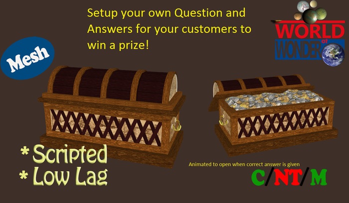 WoW Prized Password Treasure Chest (Customizable Prize Giver Make your own Q&A)