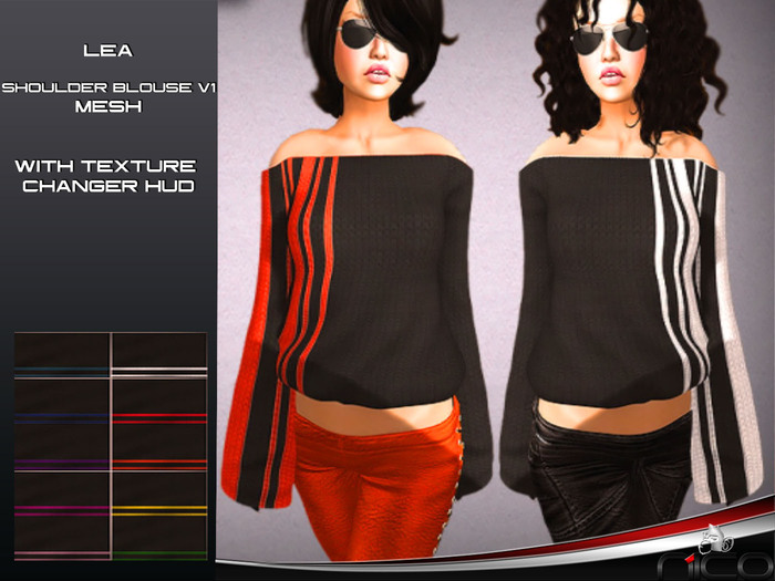 N1CO Lea Shoulder Blouse V1 (knit) + texture hud mesh BAGGED