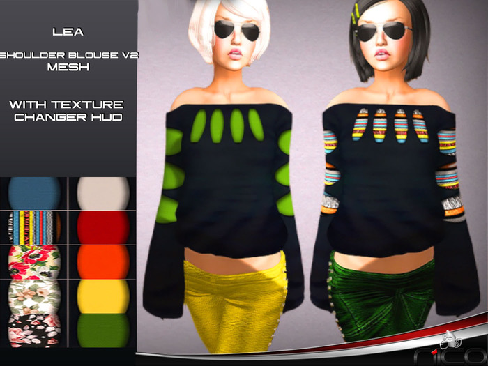 N1CO Lea Shoulder Blouse V2 (silk) + texture hud mesh BAGGED