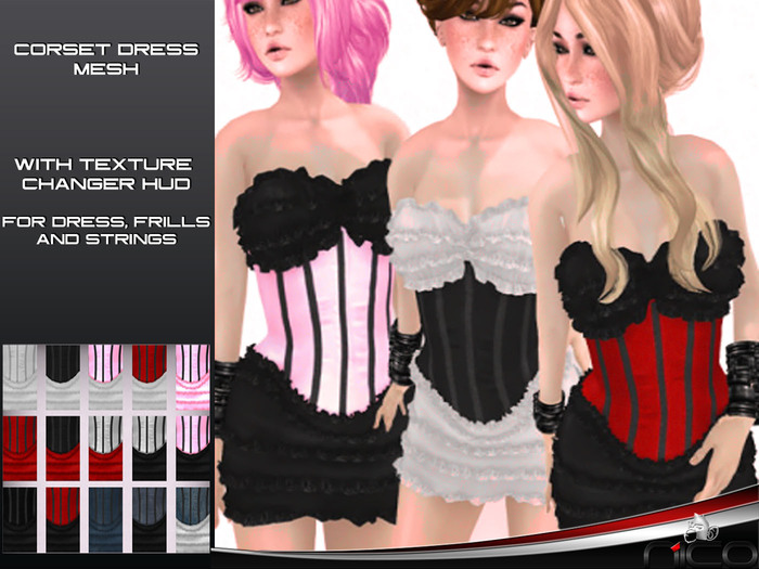 N1CO Corset Dress + Texture Changer HUD (mesh) DEMO boxed