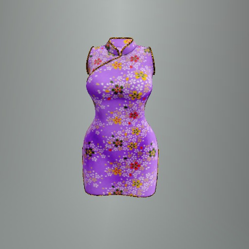 Purple Flowering Branch Mesh Cheongsam Dress