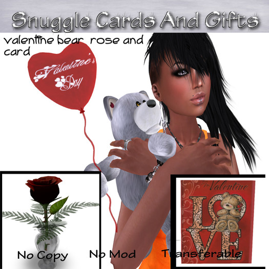 Valentine Balloon Bear + rose+ card set