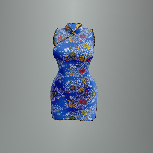 Sky Flowering Branch Mesh Cheongsam Dress