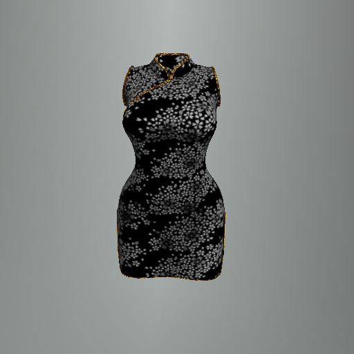 Charcoal Flowering Branch Mesh Cheongsam Dress