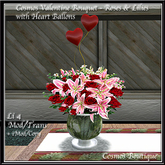 Cosmos Valentine Bouquet Roses & Lilies with Heart Ballon (BOX)