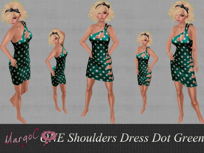 One Shoulder Dress Dot Green - MargoC