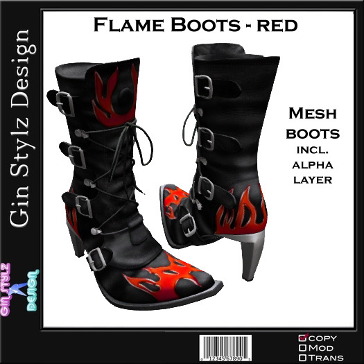 Black Mesh Boots - red flame