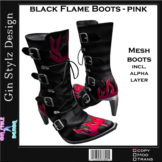 Black Mesh Boots - pink flame