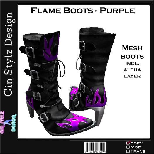 Black Mesh Boots - purple flame