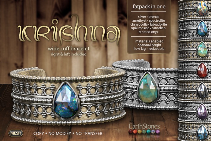 EarthStones Krishna Wide Cuff Bracelet (Mesh)