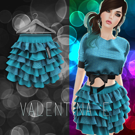 :Valentina E. Adorable Ruffled Skirt Teal