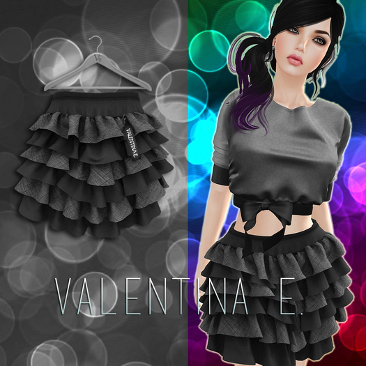 :Valentina E. Adorable Ruffled Skirt Noir