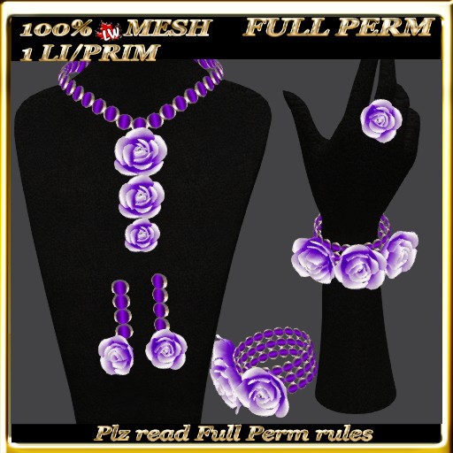 LW_ 3 Roses Mesh Jewelry Set - Full Perm - Purple