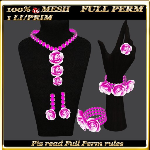 LW_ 3 Roses Mesh Jewelry Set - Full Perm - Deep Pink