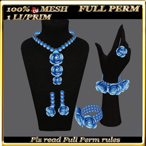 LW_ 3 Roses Mesh Jewelry Set - Full Perm - Blue White