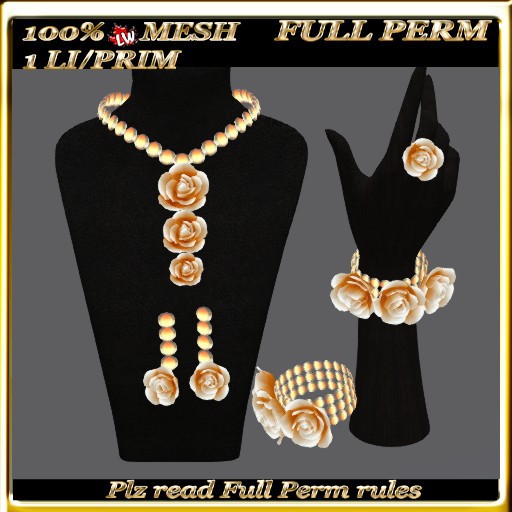 LW_ 3 Roses Mesh Jewelry Set - Full Perm - Coral