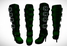 Green Leather Buckle Boots