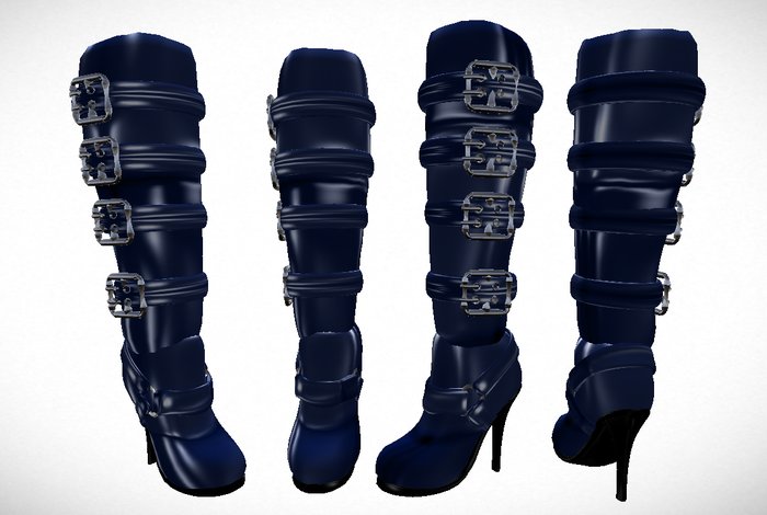 Blue Leather Buckle Boots