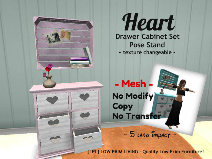 Second Life Marketplace - Heart Drawer Cabinet Set - COPYABLE, pose ...