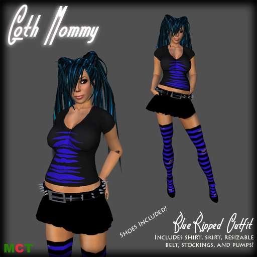 *Goth Mommy* Ripped Maternity Outfit Blue