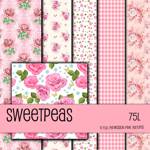 {W} Sweetpeas Pink Peony Roses Floral Texture Set
