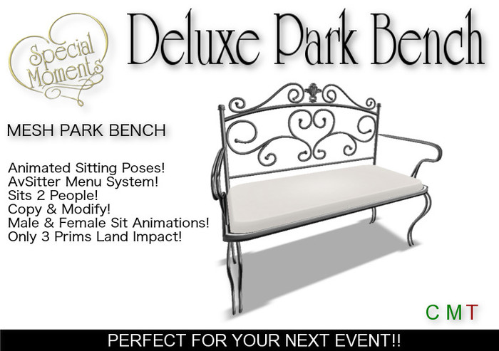 Deluxe Park Bench v3 - Copy! Mesh! PROMO Price!!