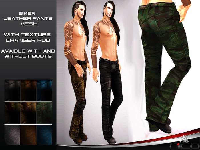 N1CO Biker Leather Pants / boots + Texture HUD (mesh) BAGGED