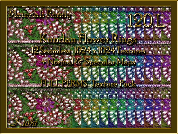 *Kushi* Kundan Flower Rings Embroidery Seamless Textures Materials Ready Full Perms 1024x1024 Tileable Repeating