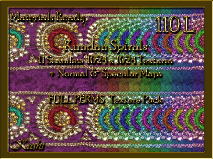 *Kushi* Kundan Spirals Embroidery Seamless Textures Materials Ready Full Perms 1024x1024 Tileable Repeating