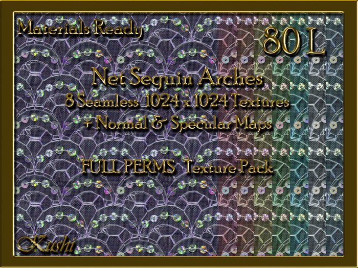 *Kushi* Net Sequin Arches Fabric Seamless Textures Materials Ready Full Perms 1024x1024 Tileable Repeating