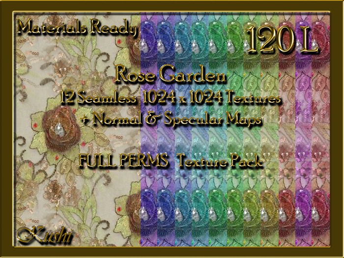 *Kushi* Rose Garden Embroidery Seamless Textures Materials Ready Full Perms 1024x1024 Tileable Repeating