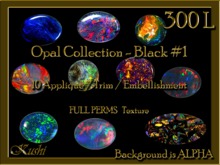 Opal Collection - Black #1 Applique / Jewel / Embellishment/Trim with Alpha Full Perms Materials Ready