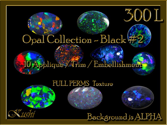 Opal Collection - Black #2 Applique / Jewel / Embellishment/Trim with Alpha Full Perms Materials Ready