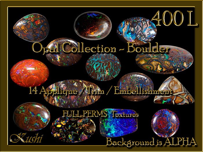 Opal Collection - Boulder Applique / Jewel / Embellishment/Trim with Alpha Full Perms Materials Ready