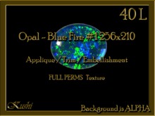 Opal - Blue Fire #1 Applique / Jewel / Embellishment/Trim with Alpha Full Perms Materials Ready