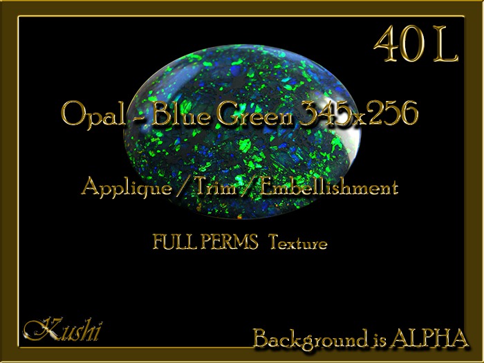 Opal - Blue Green Applique / Jewel / Embellishment/Trim with Alpha Full Perms Materials Ready