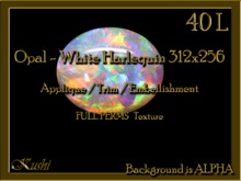 Opal - White Harlequin Applique / Jewel / Embellishment/Trim with Alpha Full Perms Materials Ready
