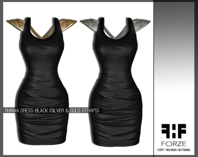 -FORZE- Rhinna Dress-Black (Silver & Gold Straps)