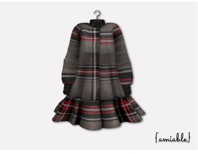 {amiable}Mesh A-Line Girly Checked Coat_Gray