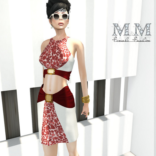 M&M-CHERIS TOP AND SKIRT MESH RED